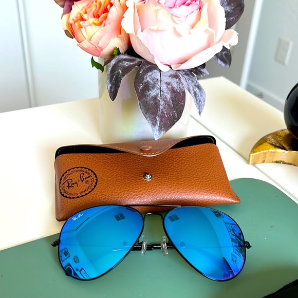 Auth. Ray-Ban sunglasses gold /blue Mirror Aviators 62mm - Picture 1 of 6